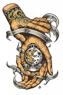 praying hands, candles, hardwork emoji, money bag and the moon tattoo design idea