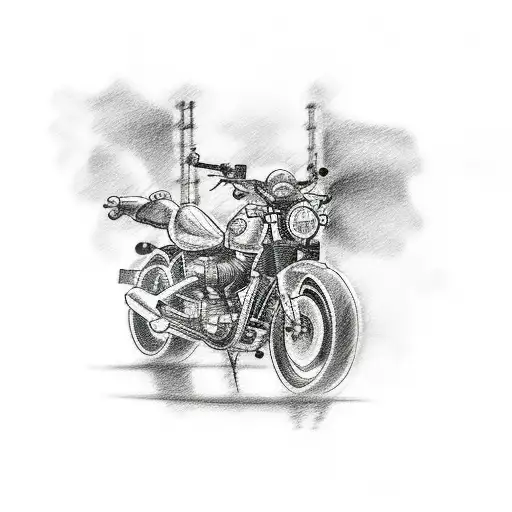A sketch-style tattoo of a motorcycle speeding through jail bars tattoo design idea