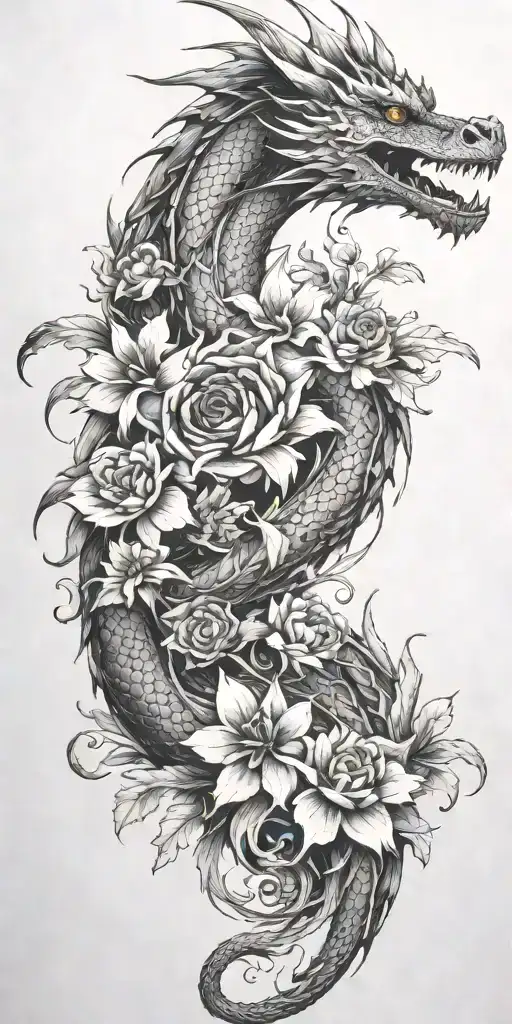 dragon floral design tattoo design idea