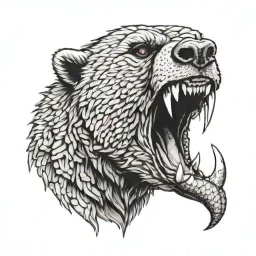 grizzly bear rattlesnake in its mouth surrounded tattoo design idea