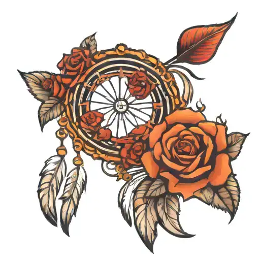 dream catcher with roses tattoo design idea
