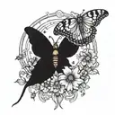 Death Moth in a cresent Moon surrounded by florals Violets and poppie flowers  tattoo design idea