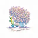 A desert landscape with a colorful sunset sky and a blooming flower in the foreground tattoo design idea