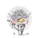 A desert landscape with a colorful sunset sky and a blooming flower in the foreground tattoo design idea