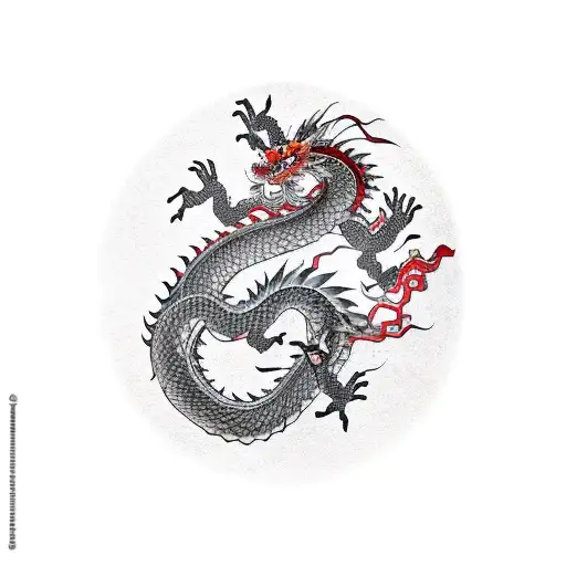 chinese dragon spiraling up arm holding anatomical heart tattoo design idea