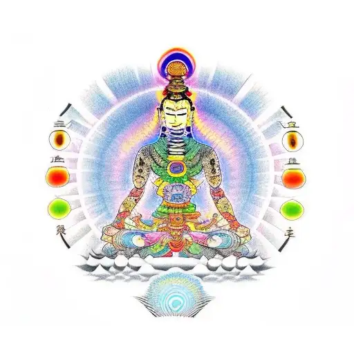7 chakras on spine vertical tattoo design idea