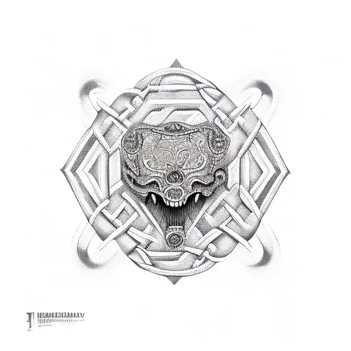 Opened human jaw in Celtic pattern style tattoo design idea