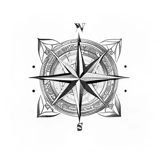 compass mase of shurikens. around the compass is a snake tattoo design idea