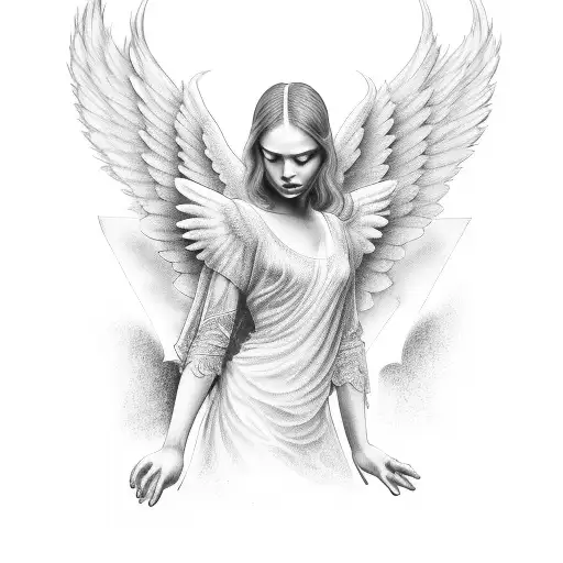 Realistic Intricate Drawing of a Japanese Female Winged Angel · Creative  Fabrica
