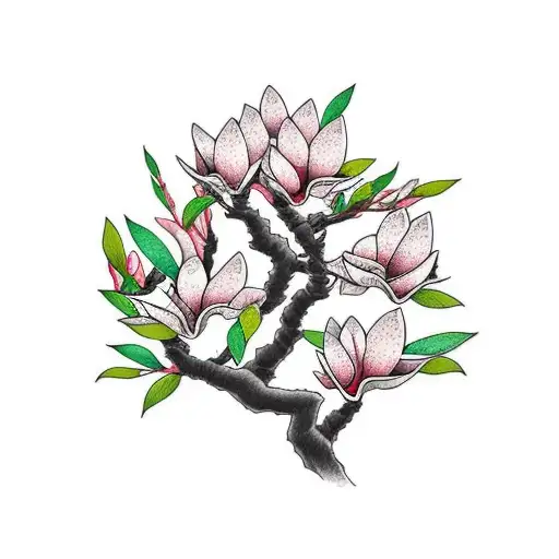 Magnolia tree with branches, the branches spell mama tattoo design idea