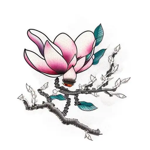 Magnolia tree with branches, the branches spell mama tattoo design idea