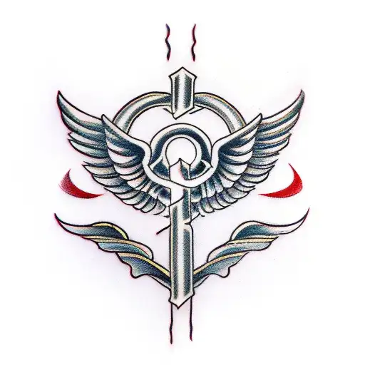 caduceus staff symbol with half angel half devil wings  tattoo design idea