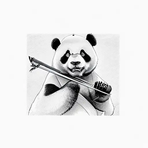 panda samurai, with katana on hands tattoo design idea