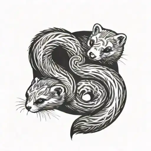 2 ferrets ( one white one grey) in the shape of a yin yang symbol tattoo design idea
