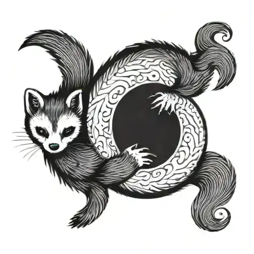 2 ferrets ( one white one grey) in the shape of a yin yang symbol tattoo design idea