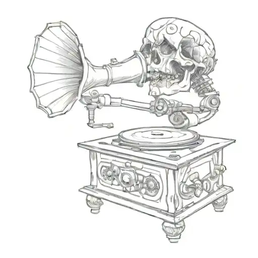 gramophone with skull base tattoo design idea