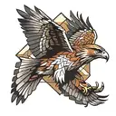 flying red tailed hawk geometric tattoo design idea