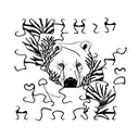 A puzzle piece shaped like a polar bear paw print, with a nature scene inside tattoo design idea