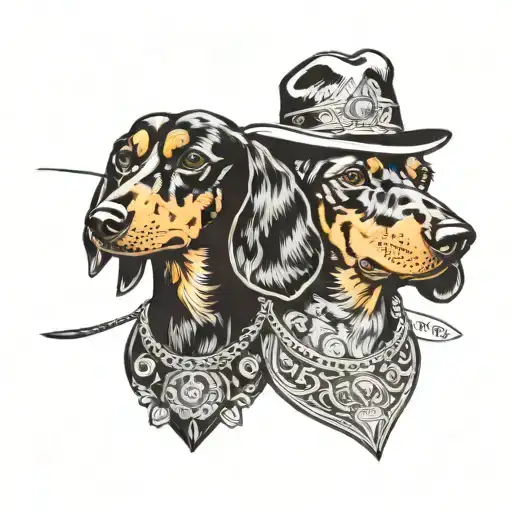 dachshund AND Dobermann Dog with Gangster tattoo design idea