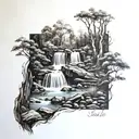 woods with water fall   tattoo design idea