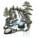 woods with water fall   tattoo design idea