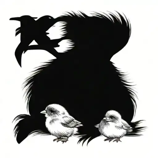 A realistic tatto of three chicks, one of intertwined with a leukemia ribbon, and a cross in the background  tattoo design idea
