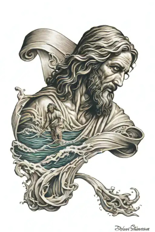 leukemia ribbon, Jesus helping peter out water waves tattoo design idea