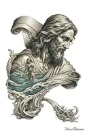 leukemia ribbon, Jesus helping peter out water waves tattoo design idea