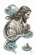 leukemia ribbon, Jesus helping peter out water waves tattoo design idea