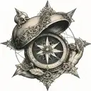 3 dimensional compass with a person meditating inside of it tattoo design idea