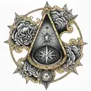 3 dimensional compass with a person meditating inside of it tattoo design idea