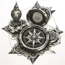3 dimensional compass with a person meditating inside of it tattoo design idea