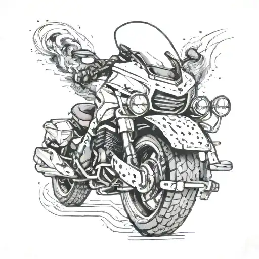 Design a tattoo featuring a snowmobile and motorcycle merging into a futuristic hybrid vehicle, inspired by Tokyo Ghoul aesthetics tattoo design idea