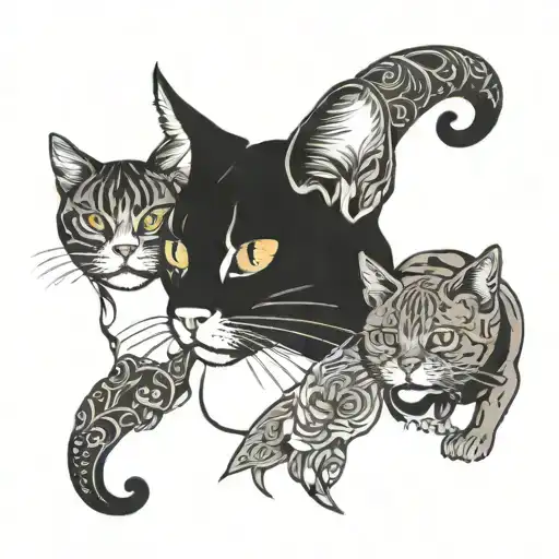 cat, 3 heads tattoo design idea