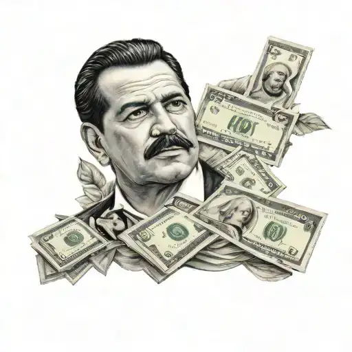 Escobar name with roses and money in the background  tattoo design idea