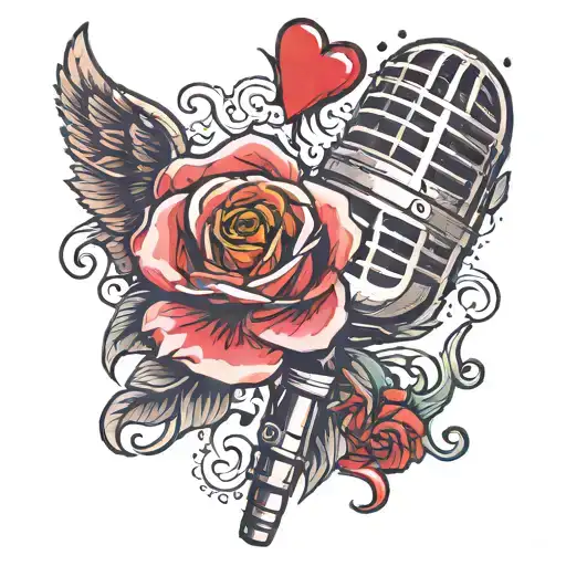 microphone and broken heart tattoo design idea