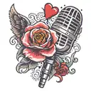 microphone and broken heart tattoo design idea