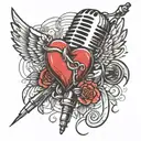 microphone and broken heart tattoo design idea