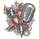 microphone and broken heart tattoo design idea