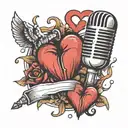 microphone and broken heart tattoo design idea