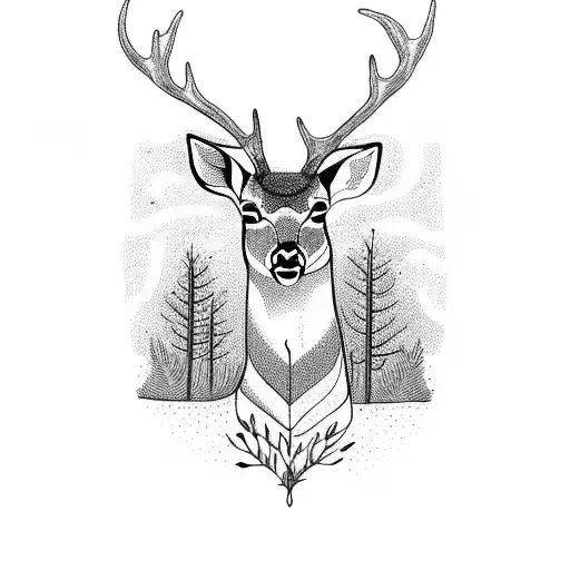 a Deer near a river and a fig tree tattoo design idea