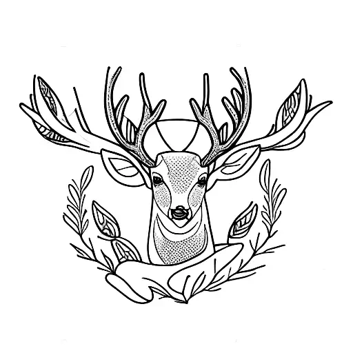 a Deer near a river and a fig tree tattoo design idea