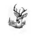 a Deer near a river and a fig tree tattoo design idea