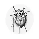 A human heart, split, half brute stone half polished gem, medieval lines, mystic tattoo design idea