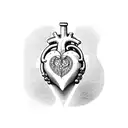 A human heart, split, half brute stone half polished gem, medieval lines, mystic tattoo design idea