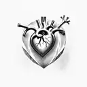 A human heart, split, half brute stone half polished gem, medieval lines, mystic tattoo design idea
