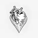 A human realistic heart only, split, half brute stone half polished gem, medieval lines, mystic, texture tattoo design idea