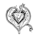 A human realistic heart only, split, half brute stone half polished gem, medieval lines, mystic, texture tattoo design idea