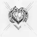 A human realistic heart only, split, half brute stone half polished gem, medieval lines, mystic, texture tattoo design idea