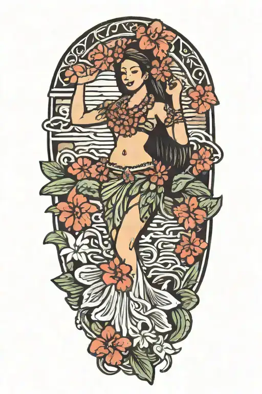 hula Hawaiian girl tattoo design idea